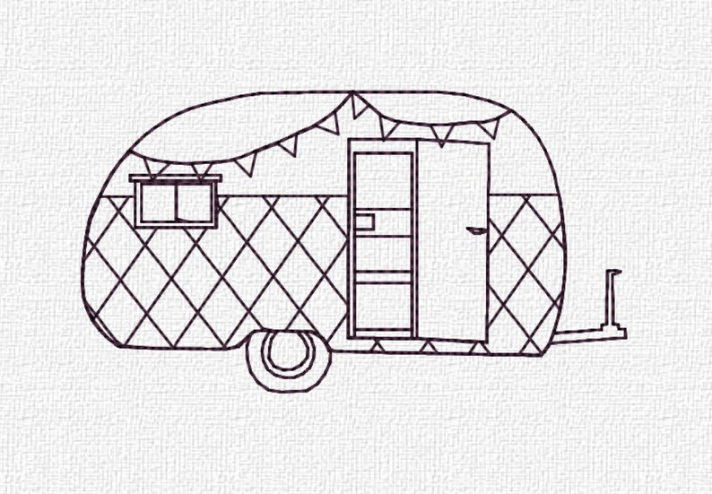 Retro Camper Machine Embroidery Pattern Design Instant Download 4 Sizes Modern Redwork Vintage includes Mini Size image 1