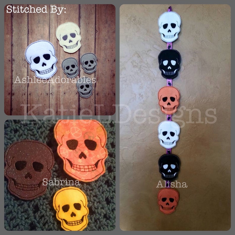 ITH Skull Feltie Machine Embroidery Design Pattern Download In The Hoop Felties Skulls 3 Sizes Oversized Halloween Decor image 4