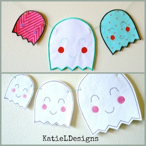 In The Hoop Ghost Bunting Machine Embroidery Design Pattern Download 4x4 5x7 6x10 Two Outline Choices ITH Halloween Banner