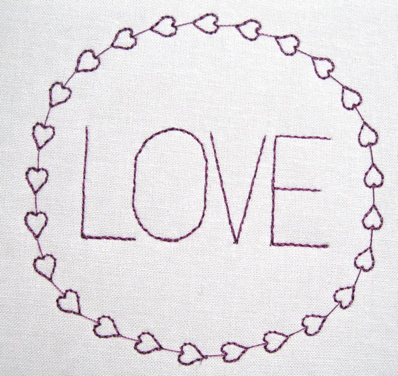 Love in Round Hearts Border Redwork Embroidery Machine Pattern Download Modern 4x4 5x7 6x10 image 2