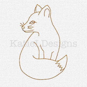 Redwork Fox Machine Embroidery Pattern Design Instant Download 4x4 5x7 6x10 Modern Woodlands Redwork image 1