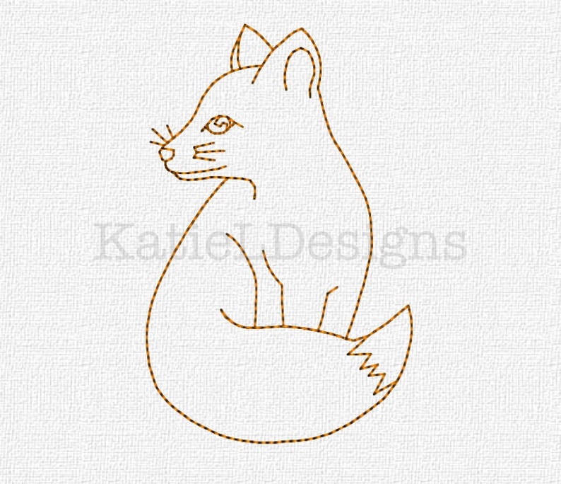 Redwork Fox Machine Embroidery Pattern Design Instant Download 4x4 5x7 6x10 Modern Woodlands Redwork image 1