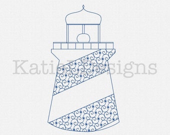 Redwork Lighthouse Machine Embroidery Design Pattern Download 5 Sizes Ocean Beach Nautical Sea Wave