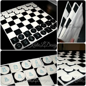 ITH Full Size Chess Board with Pieces Machine Embroidery Design Pattern Download Checkerboard Felt Travel Game In The Hoop