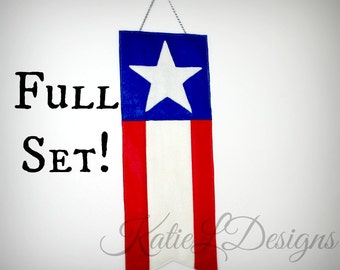 ITH American Flag Banner Machine Embroidery Design Pattern Download 5 Sizes Complete Set Bunting 4th of July Felt