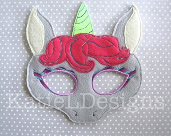 ITH Unicorn Mask Machine Embroidery Design Pattern Download In The Hoop Horse Pony Halloween Costume Dress Up