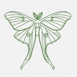 Luna Moth Redwork Machine Embroidery Pattern Design Digital Download 4x4 Modern