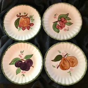 Vintage &quot;Blue Ridge&quot; Southern Potteries, Inc. - &quot;Country Fair Green&quot; Pattern 8.25&quot; Salad Plate (Set of Four) - Made in USA - 1930&#39;s to 1957