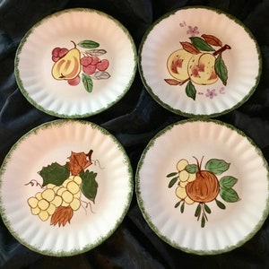 Vintage &quot;Blue Ridge&quot; Southern Potteries, Inc. - &quot;Country Fair Green&quot; Pattern 8.25&quot; Salad Plate (Set of Four) - Made in USA - 1930&#39;s to 1957