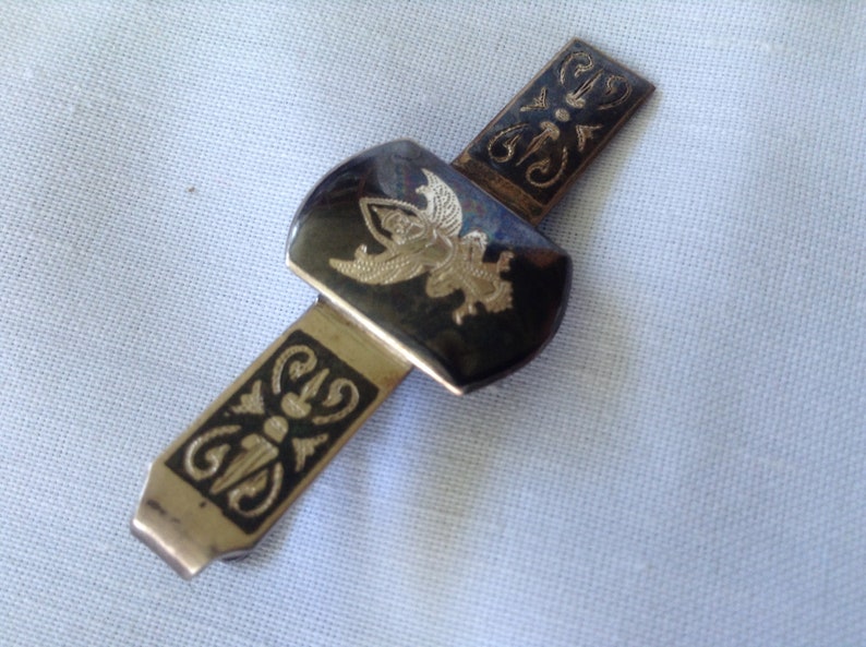 - 1926 to 1935 Made in Siam Vintage Siam Sterling Silver Niello Tie Tack Thailand
