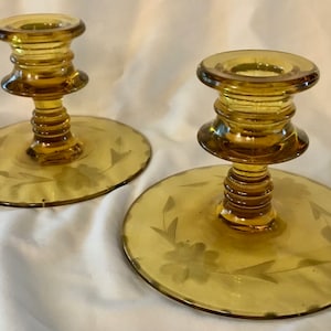 Vintage Fostoria Glass Company Pair of Candlestick Holders - Made in USA - Mid-Century