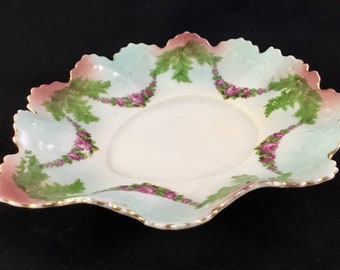 Antique "MZ Austria" Handpainted Oval Shaped Bowl - Made in Austria - 1884 to 1909
