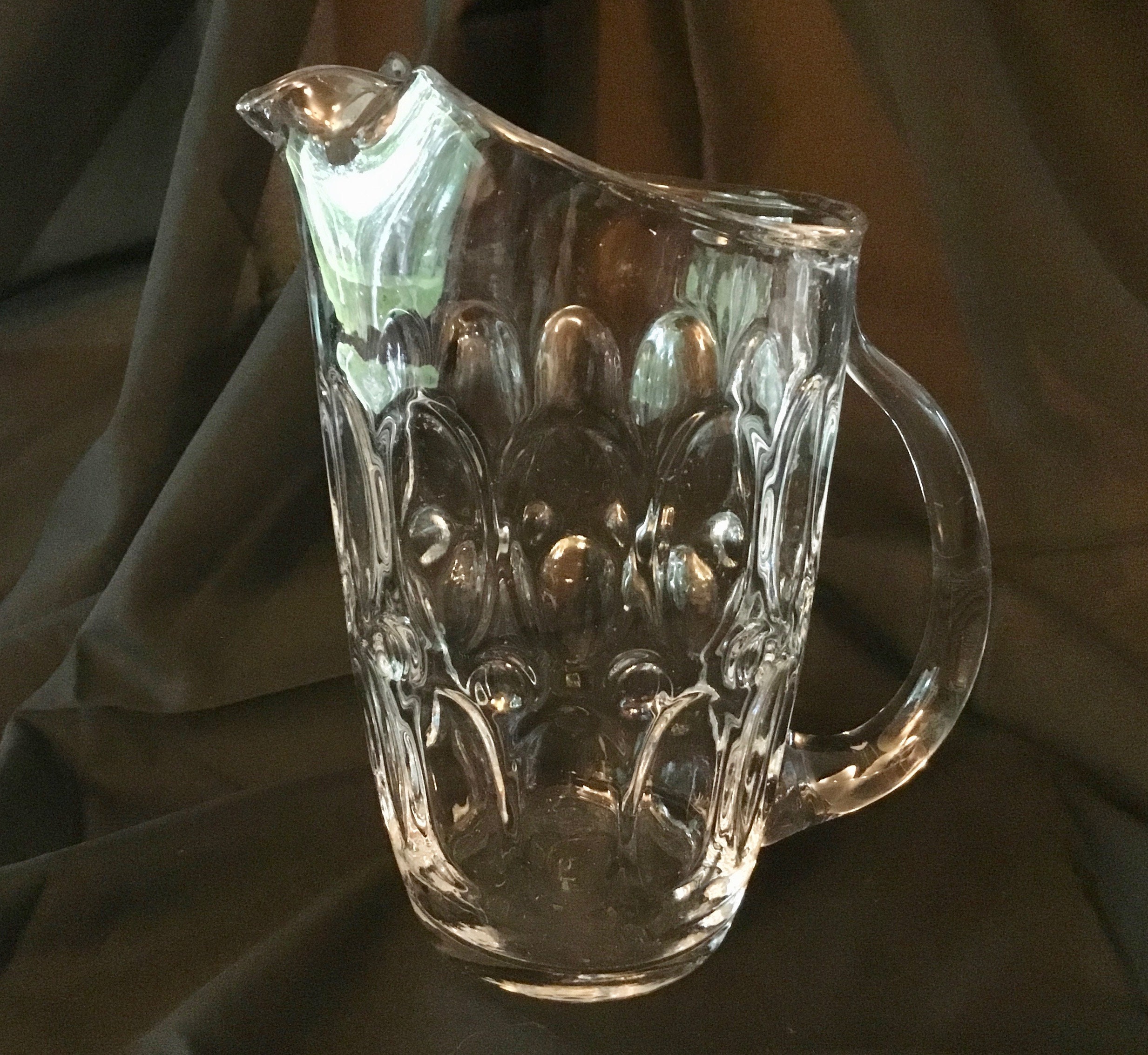 Glass Water Pitcher With Ice Spout With Brown Retro Floral 