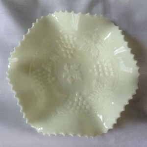 Antique Northwood Company Custard Glass Candy Dish - Grape and Cable Pattern - Made in USA - 1906 to 1925