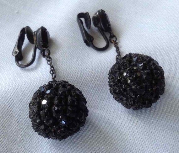 Vintage Spherical Faceted Black Rhinestone Mourni… - image 2