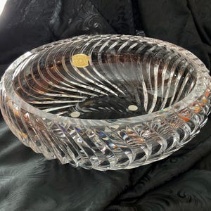 Vintage Val Saint Lambert Crystal &quot;VAS 82&quot; Geometric Swirl Cut 11.5&quot; Centerpiece Bowl - Made in Belgium - 1960&#39;s