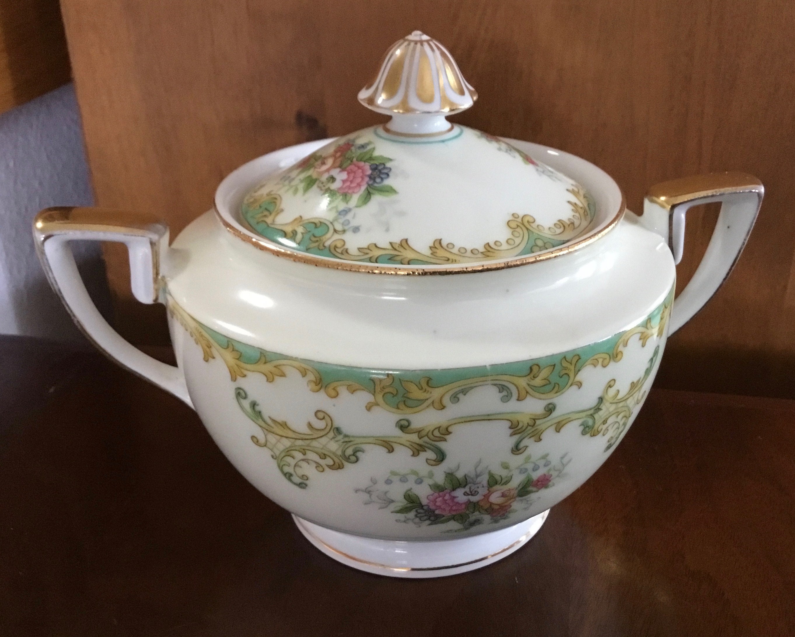 Noritake - オールドニッポン 龍紋 シュガーボウル クリーマー ドラゴン ぼかし ジュエル Vintage Noritake Hand Painted Porcelain Covered Sugar Bowl