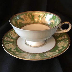 Vintage Alka-Kunst Kaiser Porcelain Footed Cup and Saucer Set (Pattern &quot;449&quot;) with Gold Accents - Made in West Germany - 1970 to 1990