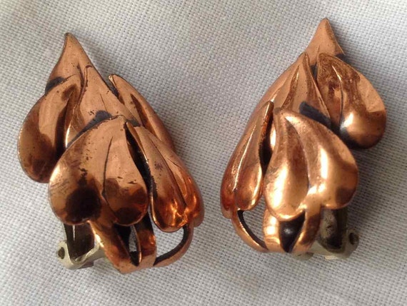 Vintage Renoir Copper Leaf Earrings J13