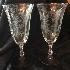 Vintage Cambridge Glass Company &quot;Elaine Clear (Stem 3121)&quot; Pair of Iced Tea Glasses  - Made in USA - 1933 to 1953
