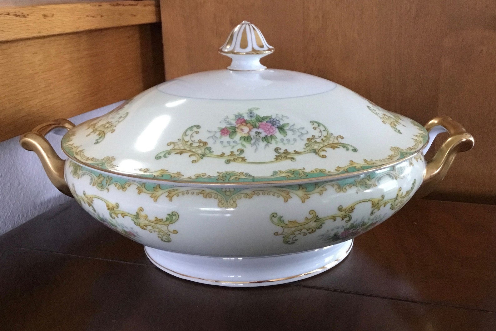 Vintage Noritake Hand Painted Porcelain Covered Serving Bowl Etsy