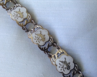 Vintage "Siam" Sterling Silver White Enamel Bracelet - Made in Siam (Thailand) -  1940's