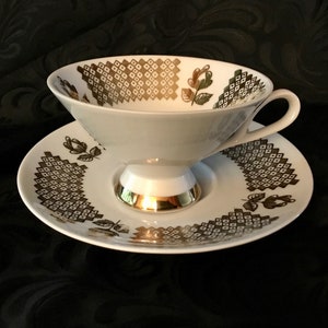 Vintage Bareuther & Co. Footed Cup and Saucer Set with Gold Accents - Made in Bavaria - 1970 to 1993