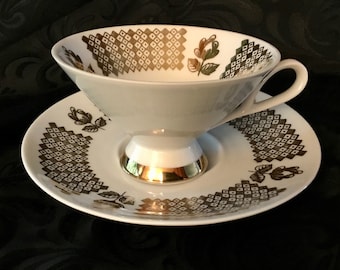 Vintage Bareuther & Co. Footed Cup and Saucer Set with Gold Accents - Made in Bavaria - 1970 to 1993
