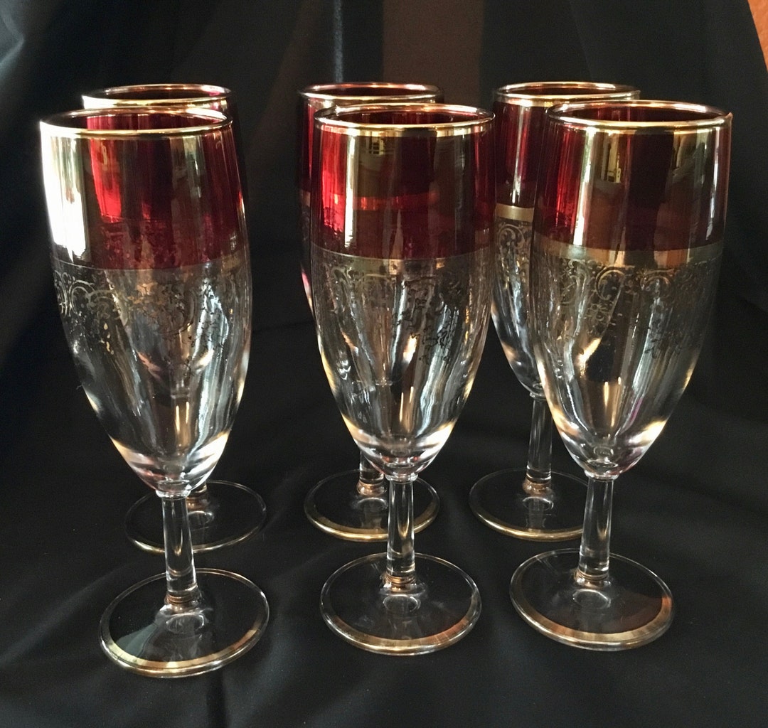 Vintage bohemia Crystal-crystalex Set of Six Champagne Glasses With ...