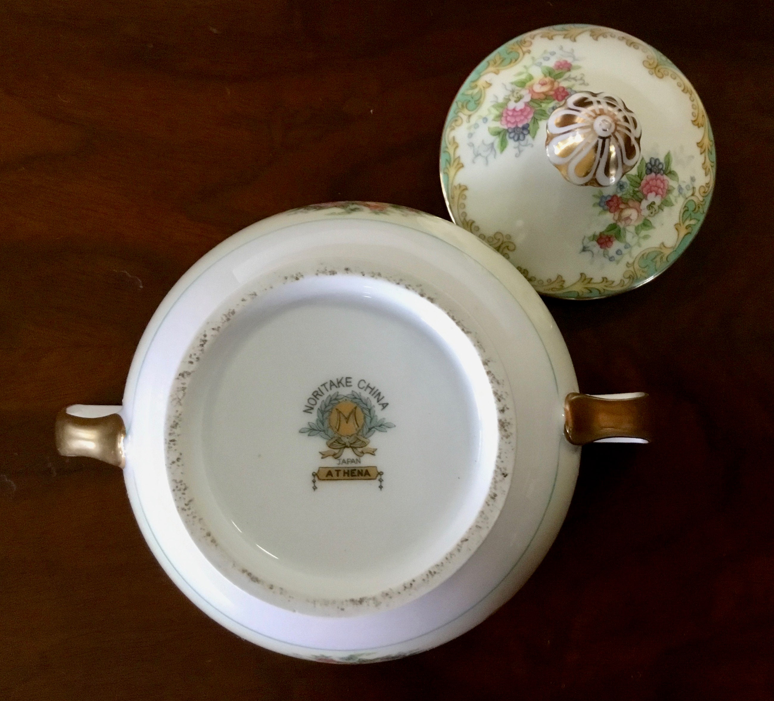 Vintage Noritake Hand Painted Porcelain Covered Sugar Bowl