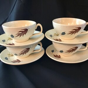 Vintage Franciscan Ceramics &quot;Autumn&quot; Cups and Saucers (Four Sets)- 1958 to 1960