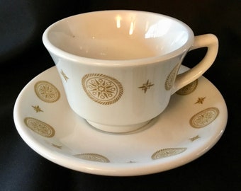 Vintage Shenango China "SHO40" Medallion and Star Coffee Cup and Saucer - Made in USA - 1968 to 1979