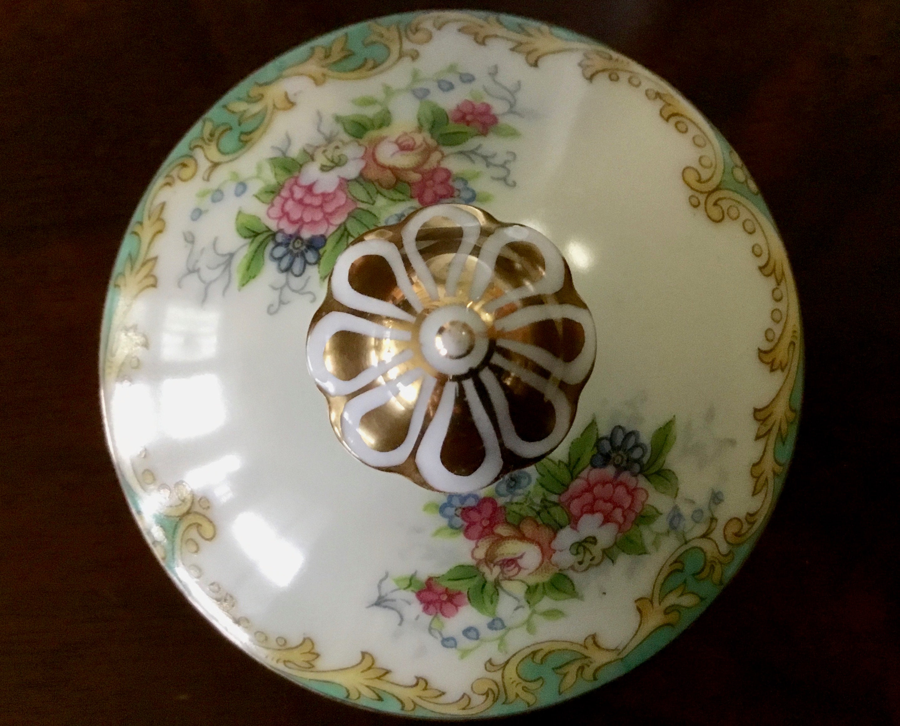 Vintage Noritake Hand Painted Porcelain Covered Sugar Bowl