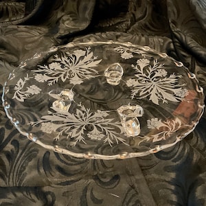 Vintage Fostoria Glass Company &quot;Heather Pattern&quot; Three Toed Tidbit Plate - Made in USA - 1949 to 1971