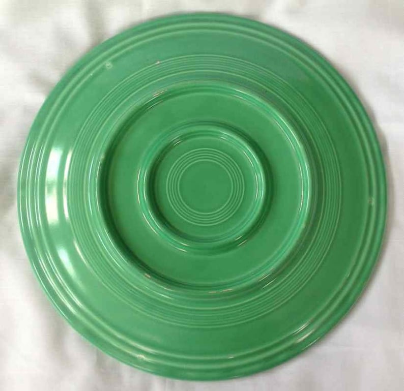 Vintage Fiesta Pottery 12.0 Green Chop Plate Made in USA 1937 to 1950 image 3