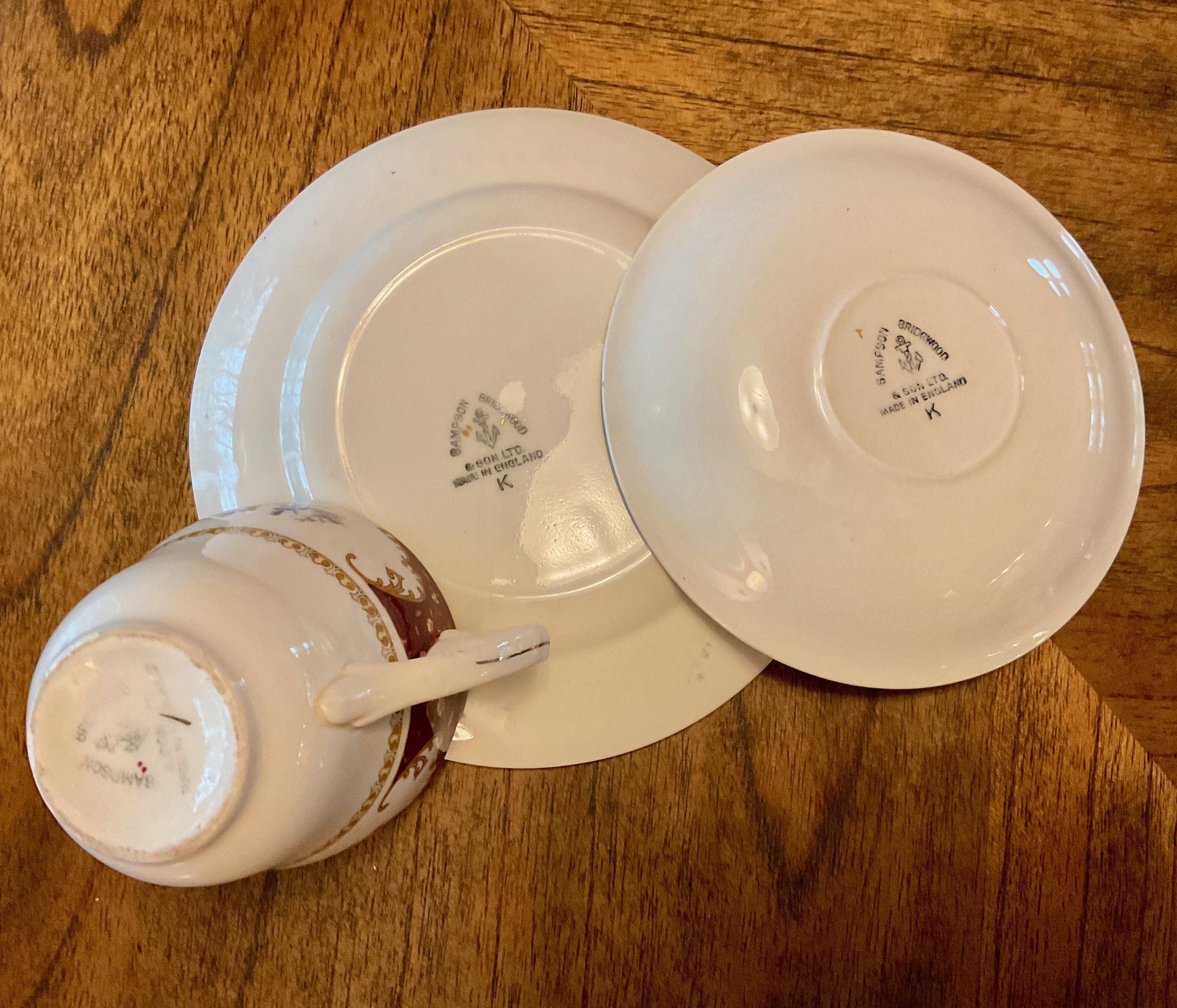 Vintage Sampson Bridgwood & Son Ltd. Cup, Saucer, and Dessert