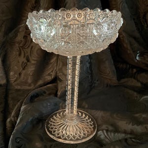 Antique EAPG Westmoreland Glass Company &quot;909&quot; Star and Cane Design 7.75&quot; Pressed Glass Compote - Made in USA - 1912 (Discontinued)