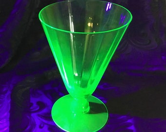 Vintage Federal Glass Company Vaseline Glass "Optic Panel" Cone Shaped Tumbler - Made in USA - Late 1920's to 1930's