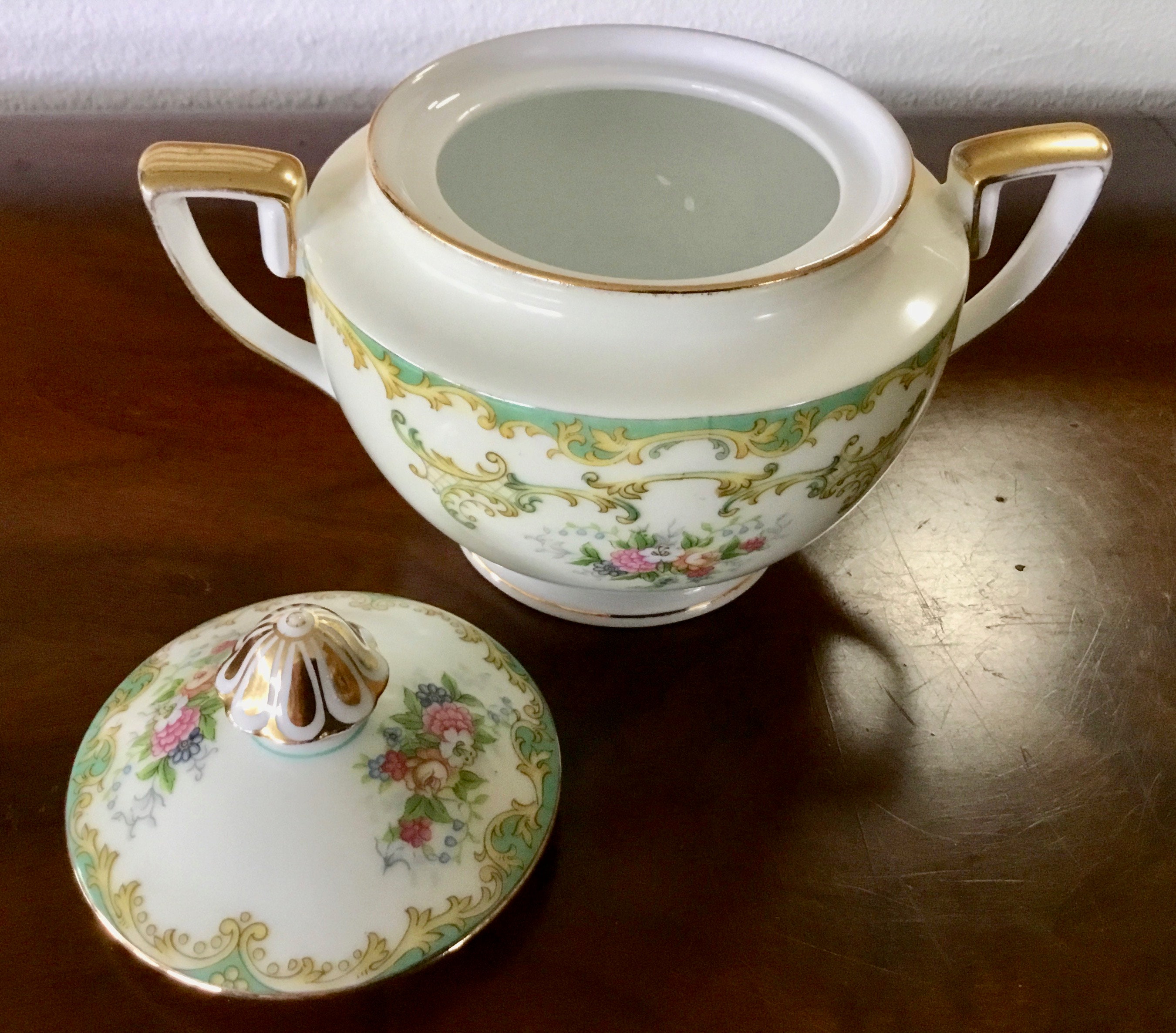 Vintage Noritake Hand Painted Porcelain Covered Sugar Bowl