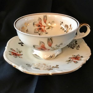 Vintage Bareuther & Co. Footed Cup and Saucer Set with Gold Accents - Made in Bavaria - 1931 to 1950