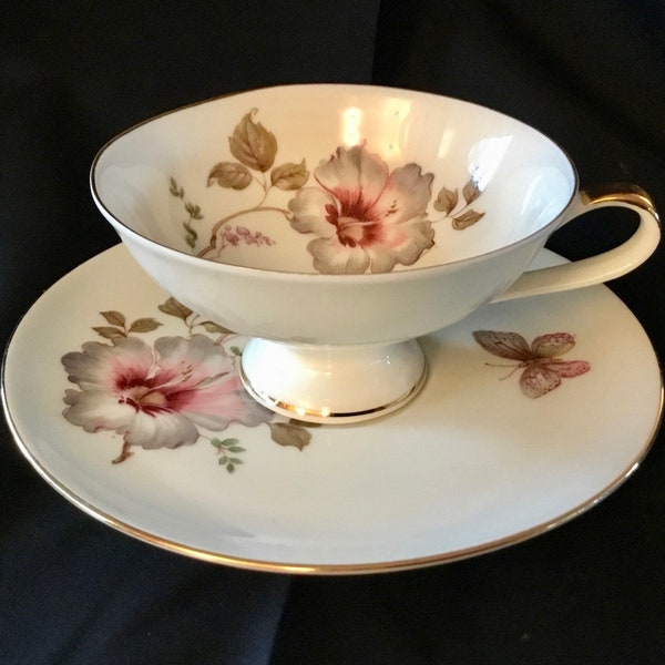 Vintage Alka-Kunst Kaiser Porcelain Footed Cup and Saucer Set (Apoll) with Gold Accents - Made in Bavaria - 1938 to 1958