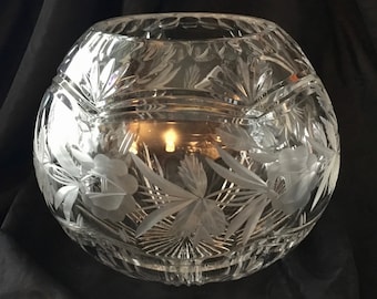Vintage Crystal Clear Industries "Ashley" 7.5" Spherical Crystal Rose Bowl - Made in Eastern Europe - 1970's to 1990's
