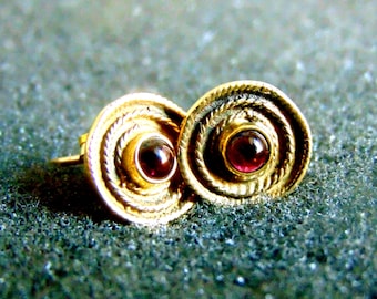 Pendientes de granate, pendientes circulares de oro, regalo único para San Valentín, pendientes de oro auténtico