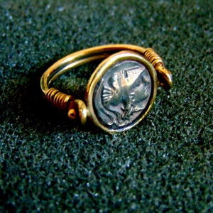 Womens Signet Ring, Solid Gold Pinky Ring Women, Signet Ring Women Gold, Athena Wax Seal Ring, Ancient Greek Coin Ring, Chevalier Flip Ring