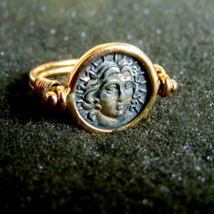 Flip-Ring, Münze Siegelring Herrenring, Alexander der Große Ring, Kriegerring, Massiver Gold kleiner Finger Ring, Siegelring für Männer, Chevalier Ring