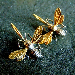 Honey Bee Earrings, Unique Nature Earrings, Boho Evening Earrings, Bug Earrings, Insect Earrings, Unusual Quirky Earrings, Bug Jewelry