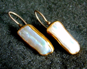 Baroque Pearl Earrings, Real Gold Earrings, 22k Gold Earrings, 22k Gold Jewelry