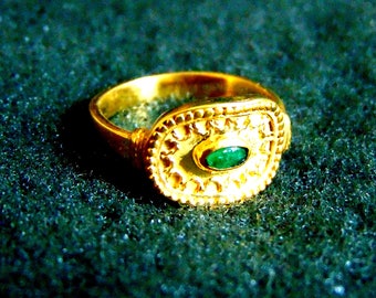 14k Gold Ring, Gold 585 Emerald Ring,Solid Yellow Gold Ring for Women,Womens Gemstone Rings,Precious Stone Rins,Artisan Jewelry,Greek Art