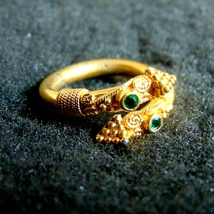 18k Gold Ring,Solid Yellow Gold 750 and Emeralds Byzantine Ring for Women,Women's Vintage Style Rings,Emerald Jewellery,Greek Jewelry