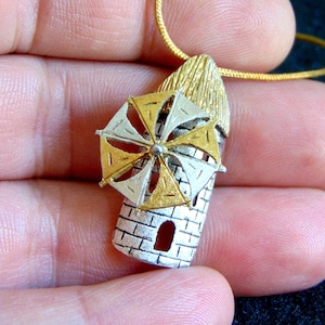 Sterling Silver Charm Necklace,Silver 925 and Gold Plated Silver Don Quixote Pendant for Women,Windmill Pendant,Gift for Her,Ladies Jewelry
